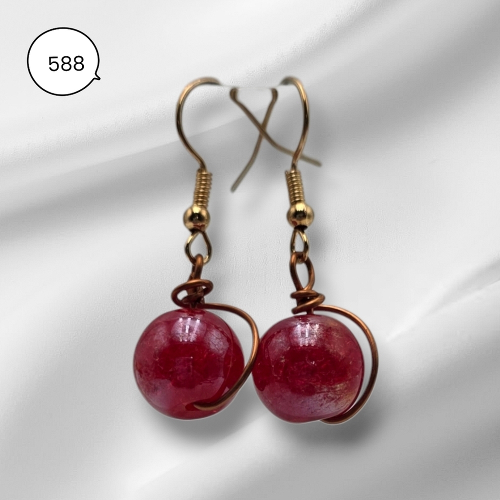 Handmade Elegant Red Sparkling Bead Earrings Boho Dangle Jewelry Gift